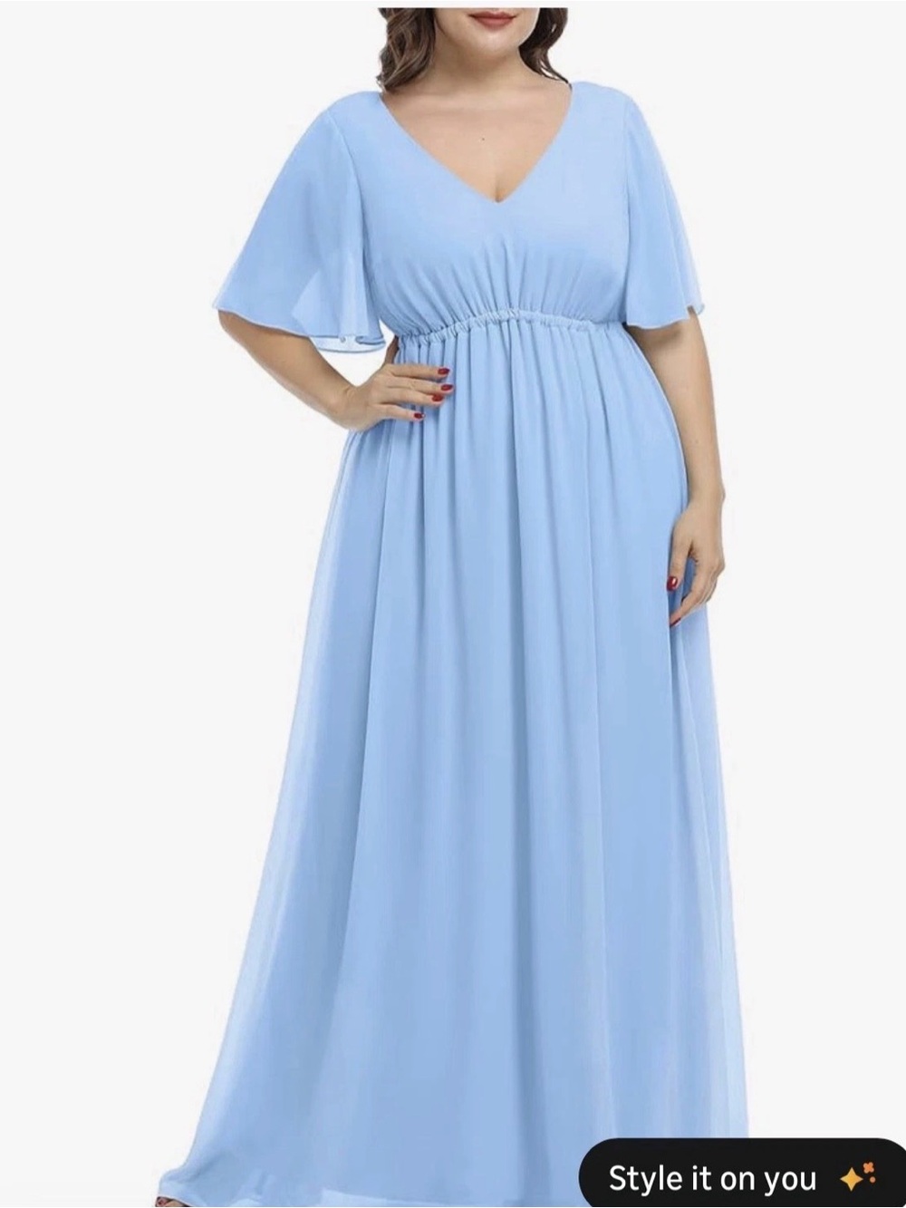 Light Blue V-Neck Flutter Sleeve Maxi Dress for Women
